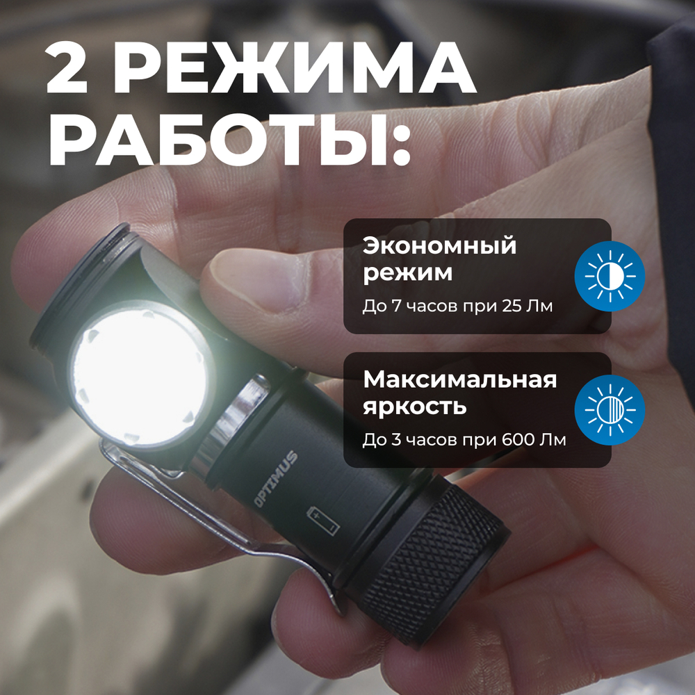 OPT-HL600 Фонарь налобный съёмный, 600 Лм