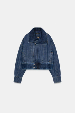 ZARA ДЖИНСОВАЯ КУРТКА Z1975 В ПОЛОСКУ, СИНИЙ