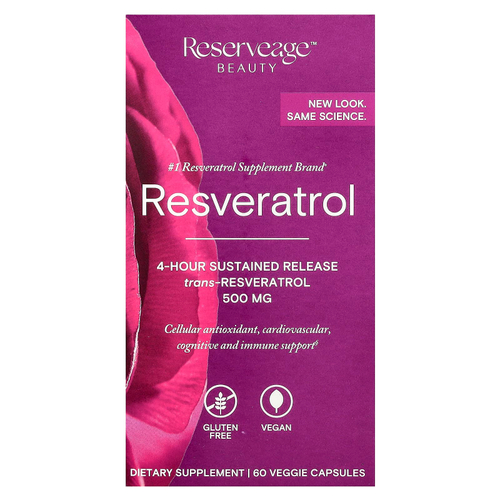 Reserveage Beauty, ресвератрол, 60 растительных капсул