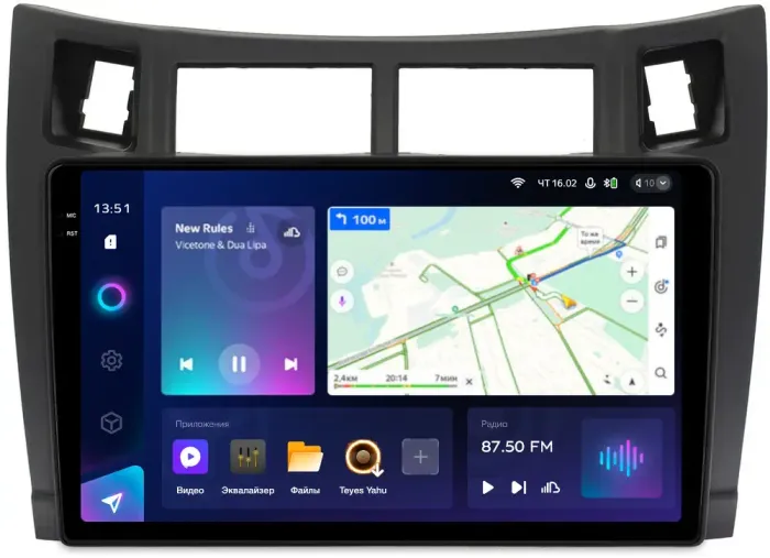 Магнитола для Toyota Vitz 2, Yaris 2 2005-2011 (рамка черная) - Teyes CC3-2K на Android 10, Быстрая, 2K QLED, CarPlay, 4G SIM-слот