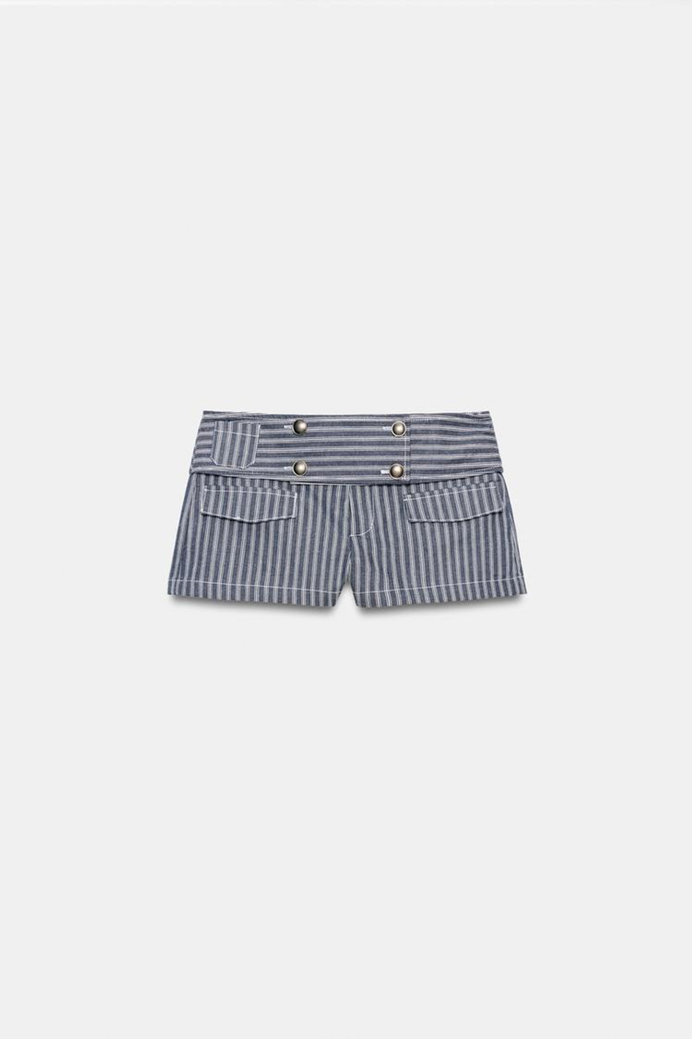 ZARA МИНИ-ШОРТЫ В ПОЛОСКУ С ПУГОВИЦАМИ, ТЕМНО-СИНИЙ/БЕЛЫЙ