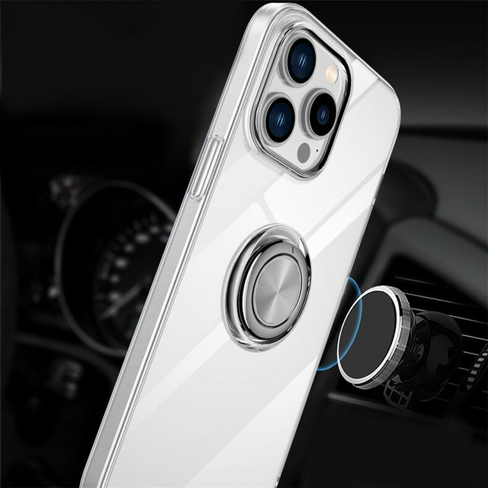 Чехол силиконовый с кольцом держателем для iPhone 11, прозрачный