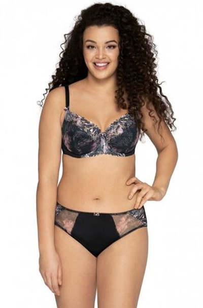 Бюстгальтер plus size на тонком поролоне с трехцветной вышивкой (Размер: 80K) (Цвет: черный)