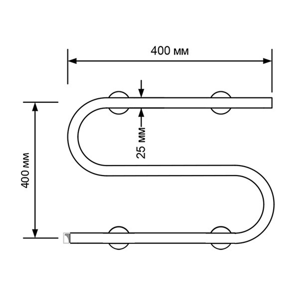 Полотенцесушитель MIXLINE СВОБОДА S-обр/симпл s 40x40 (кнопочный выкл, 100 Вт) ХРОМ