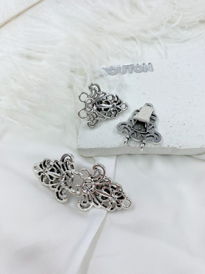Застежка-зажим ажурная серебристая