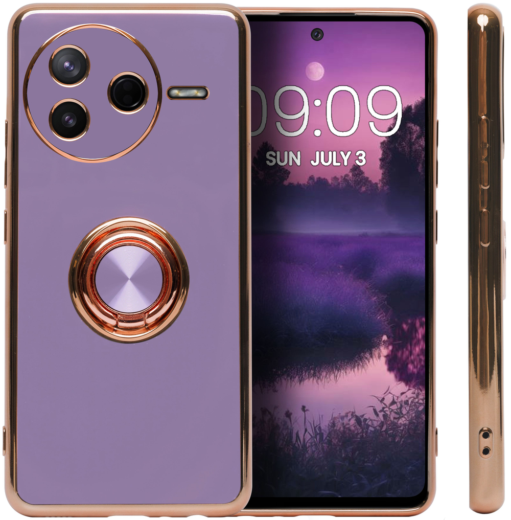Стильный глянцевый чехол для POCO F7 PRO с кольцом-подставкой и бархатной подкладкой