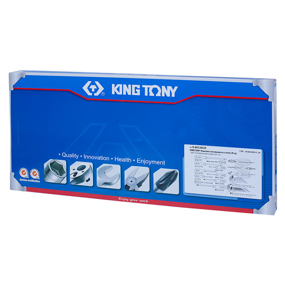 KING TONY (9-90129CR) Набор отверток, пассатижей и шестигранников Г-образных, ложемент, 29 предметов