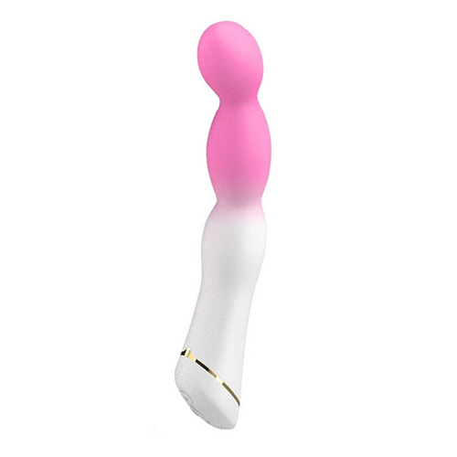 Бело-розовый вибромассажер 21,5см с круглой головкой Silicone Toys USK-V24