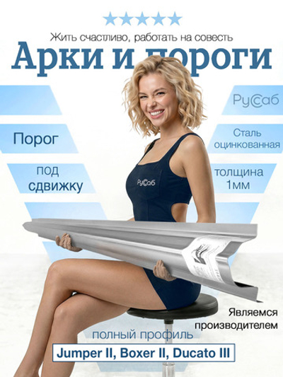 Порог под сдвижку полный профиль Peugeot Boxer 3 2006 - н.в (1мм)