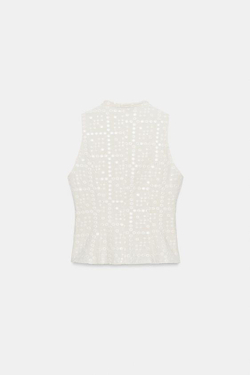 ZARA ТОП С ВЫШИВКОЙ И ПЕРФОРАЦИЕЙ, ЭКРЮ