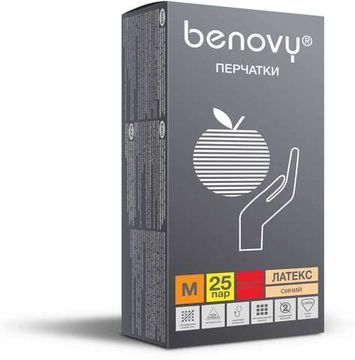 Перчатки BENOVY™ латексные неопудренные особопрочные удлиненные 13гр. (25 пар),