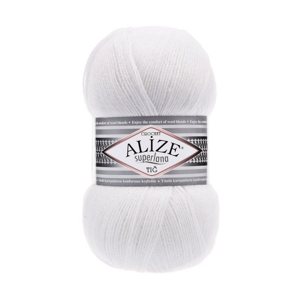 Пряжа Alize (Ализе) Superlana TIG / уп.5 мот. по 100 г, 570м, 55 белый