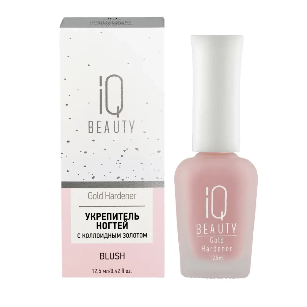 IQ Beauty Укрепитель для ослабленных и ломких ногтей с коллоидным золотом Gold Hardener, 12,5 мл Розовый с мерцанием белого золота