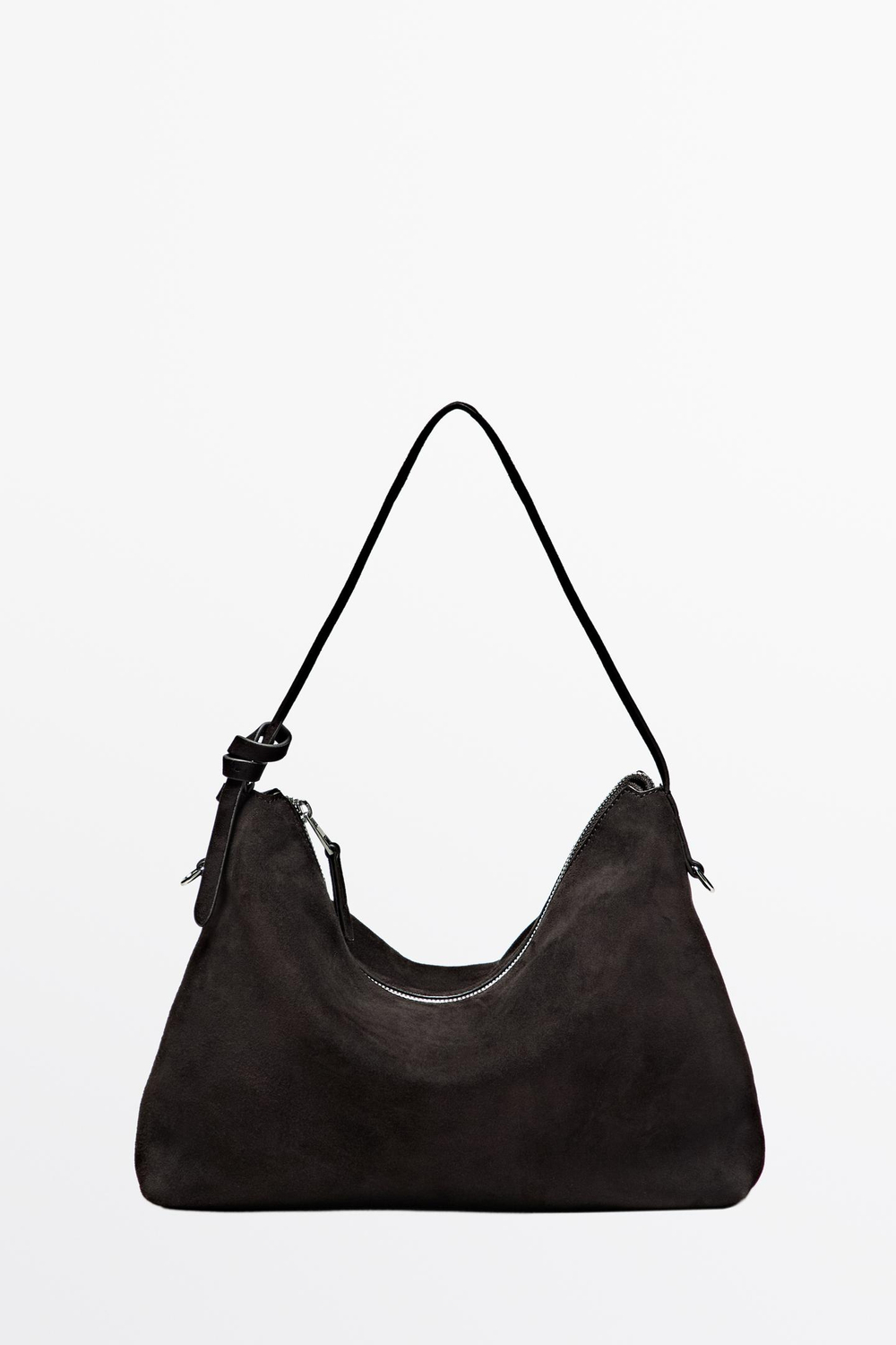 Massimo Dutti Средняя замшевая сумка на плечо, шоколадный