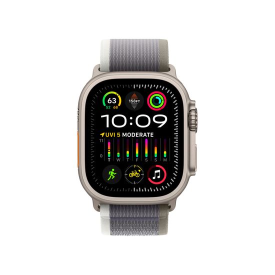 Apple Watch Ultra 2 GPS + Cellular, 49 мм, корпус из титана, ремешок Trail зеленого/серого цвета, размер S/M