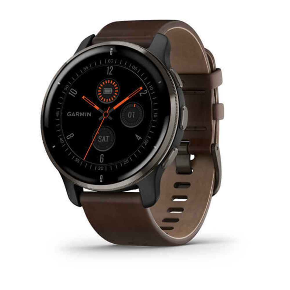 Часы Garmin VENU 2 PLUS серый с серым безелем и кожаным ремешком, 010-02496-15