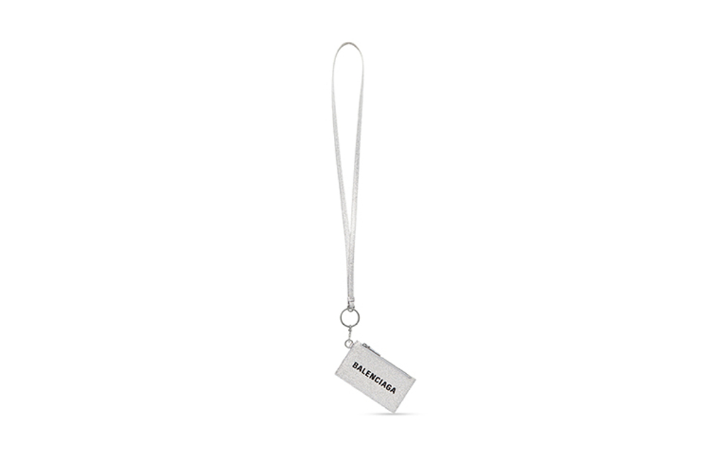 Balenciaga Polyester Lanyard Card Holder Women"s Silver