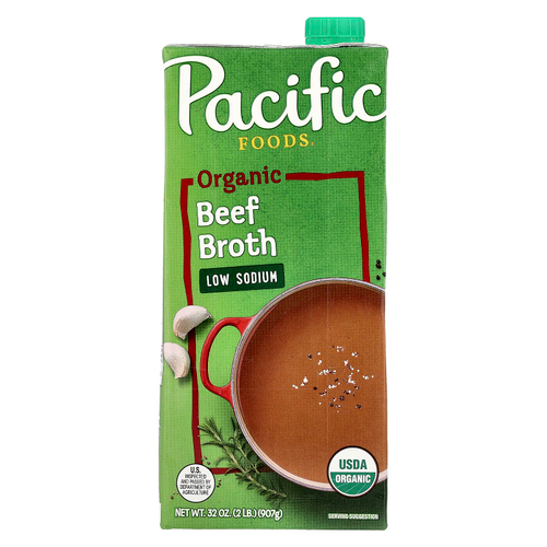 Pacific Foods, органический говяжий бульон, с низким содержанием натрия, 907 г (32 унции)