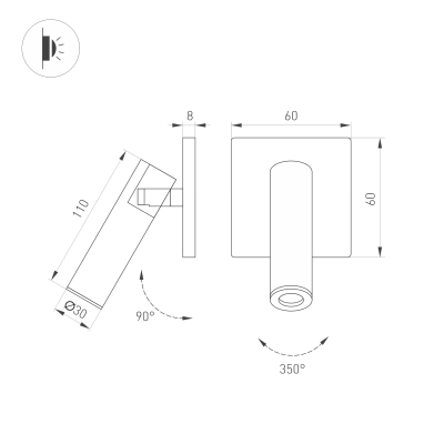 Светильник SP-READER-NB-S60x60-3W Warm3000 (WH, 20 deg, 230V) (Arlight, IP20 Металл, 3 года)