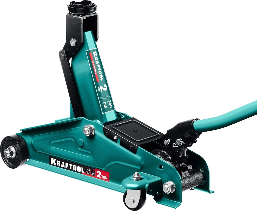Компактный подкатной домкрат KRAFTOOL STARK 2 т (43453-2) с высотой подъема 135-340 мм для легковых автомобилей
