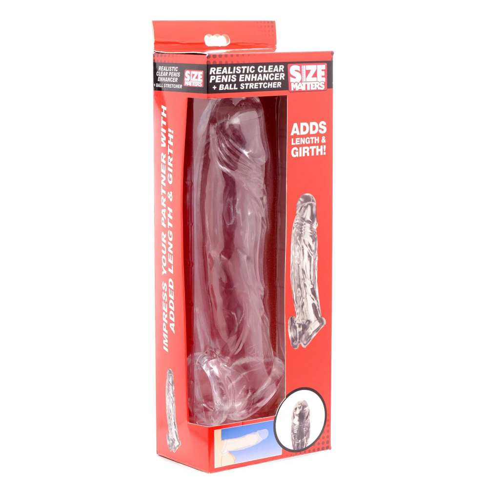 Прозрачная насадка для увеличения члена Realistic Clear Penis Enhancer and Ball Stretcher - 20,3 см. (Цвет: прозрачный)