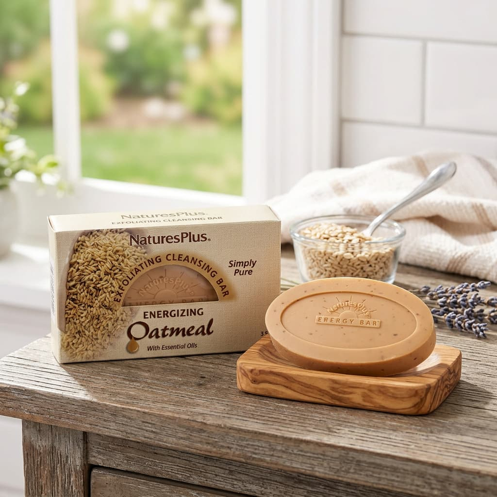 NaturesPlus, отшелушивающее и очищающее мыло с овсянкой, 3,5 унции (100 г)