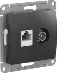 Розетка мультимедийная двойная ТВ + компьютерная RJ45 Cat 5e Systeme Electric Glossa Антрацит GSL000789