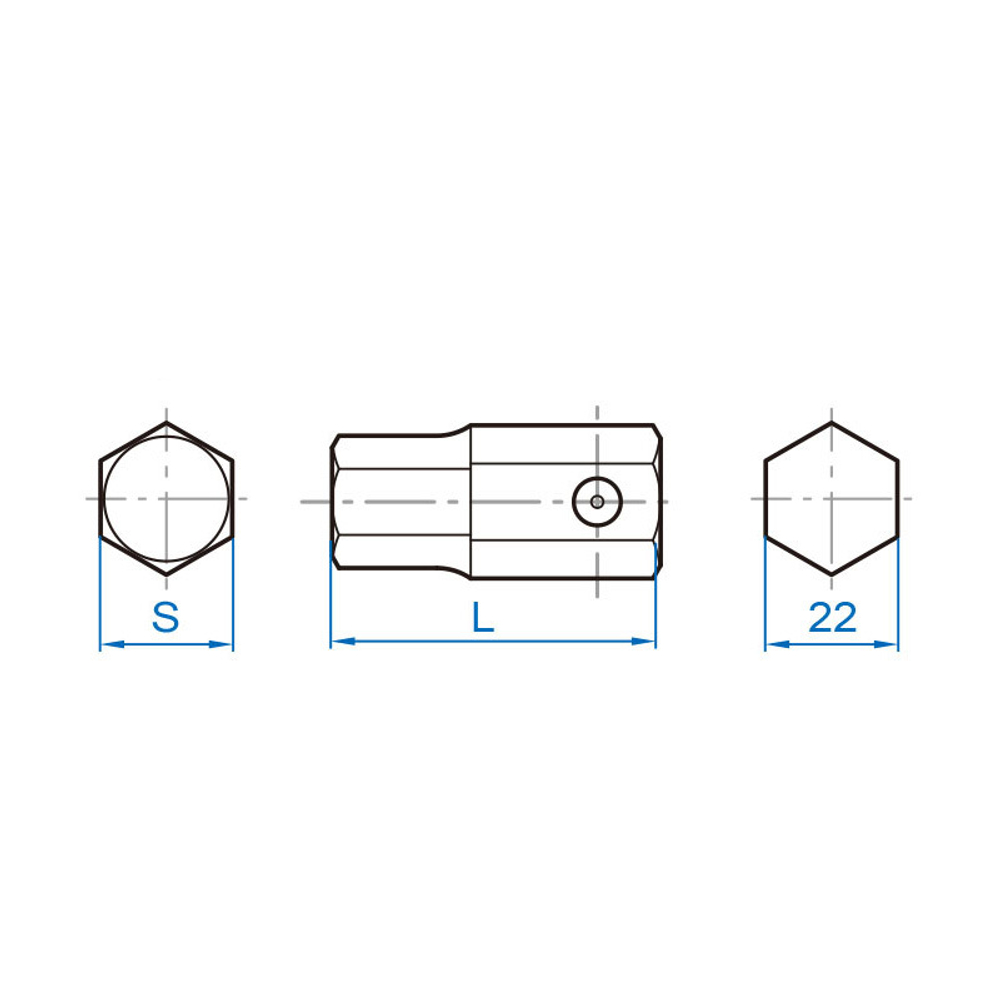 Вставка (бита) ударная торцевая 22 мм, HEX, 22 мм, L = 54,5 мм KING TONY 195422H