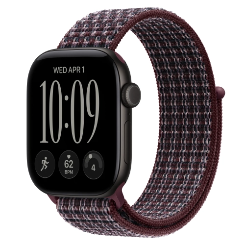 Умные часы Apple Watch Series 12 GPS, 42mm, Black Aluminum Case with Burgundy Plaid Sport Loop