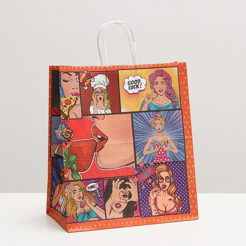 Подарочный крафтовый пакет Pop Art» - 32х19,5х37 см. (Цвет: разноцветный)