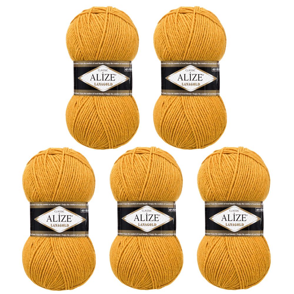 Пряжа Alize (Ализе) Lana Gold / уп.5 мот. по 100 г, 240 м, 645 горчичный