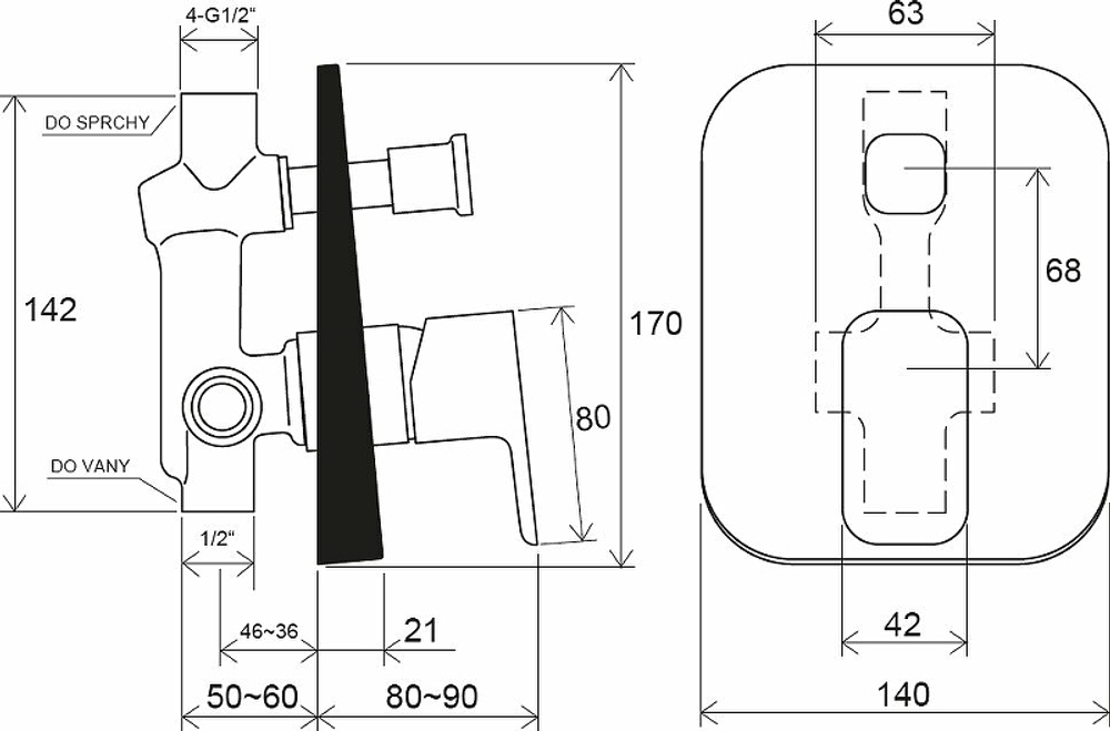 Смеситель для душа Ravak 10° Free black-TD F 061.20 X070156 Черный матовый