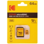Карта памяти Kodak 64GB microSDXC UHS-I U1 V10 A1, R/W 85/25 МБ/с желтая с адап