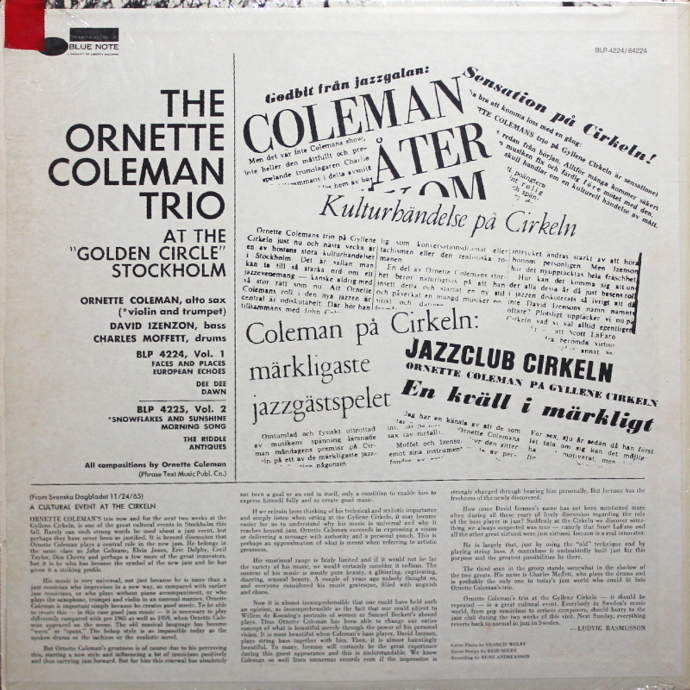 The Ornette Coleman Trio / At The Golden Circle Stockholm, Volume One (LP)