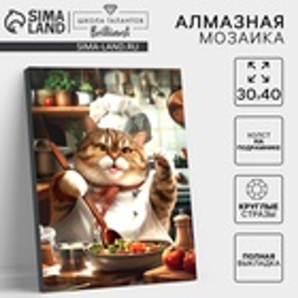 Школа талантов Алмазная мозаика с полным заполнением на холсте с подрамником «Толстенький повар», 30×40 см