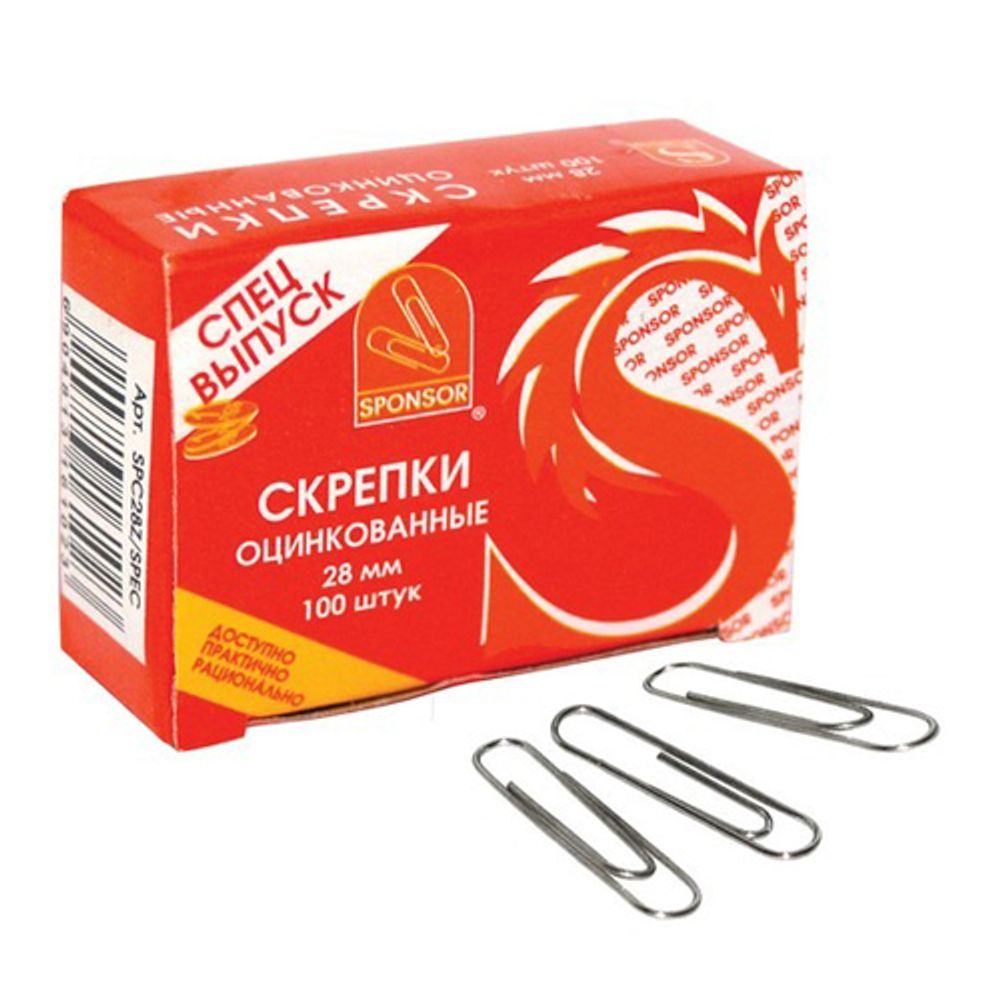 Скрепки канцелярские Sponsor, 28 мм, оцинкованные, 100 шт Скрепки канцелярские Sponsor, 28 мм, оцинкованные, 100 шт