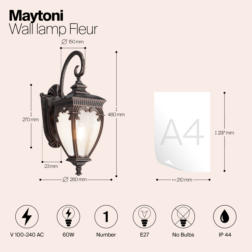 Уличный настенный светильник Maytoni  Fleur O414WL-01BZ