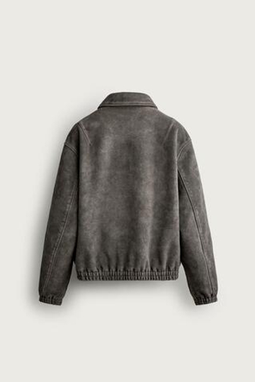 ZARA КУРТКА С ЭФФЕКТОМ ПОТЕРТОСТИ И ПОД ЗАМШУ, АНТРАЦИТОВО-СЕРЫЙ