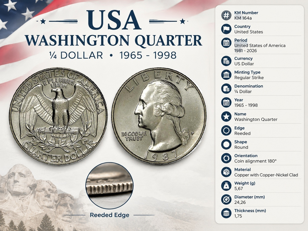США 25 центов, 1987 P Джордж Вашингтон XF