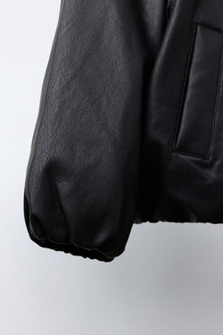 ZARA БОМБЕР ИЗ ИСКУССТВЕННОЙ КОЖИ, ЧЕРНЫЙ