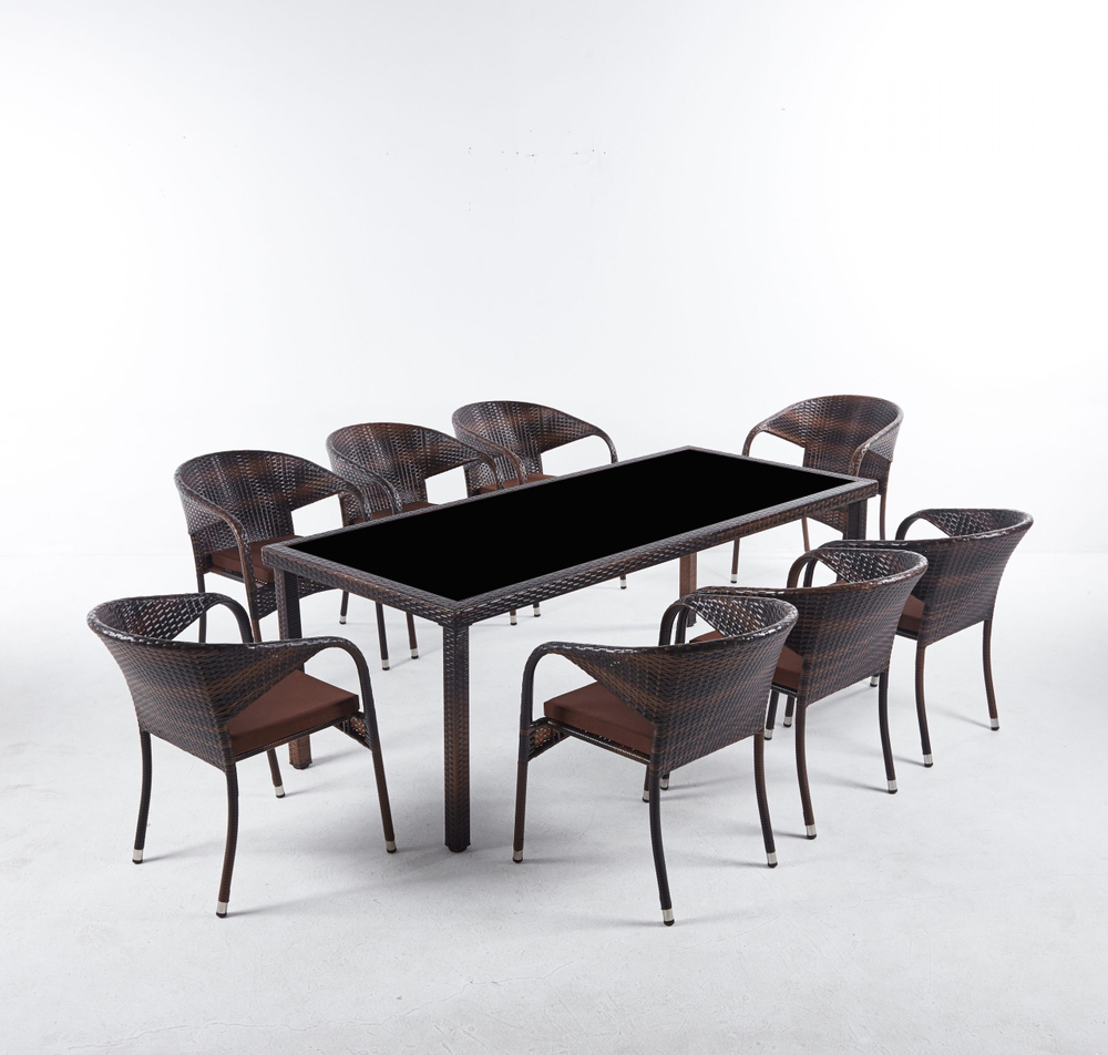 Обеденная мебель из искусственного ротанга комплект  СИЦИЛИЯ "SICILY" 8 персон Dark Brown