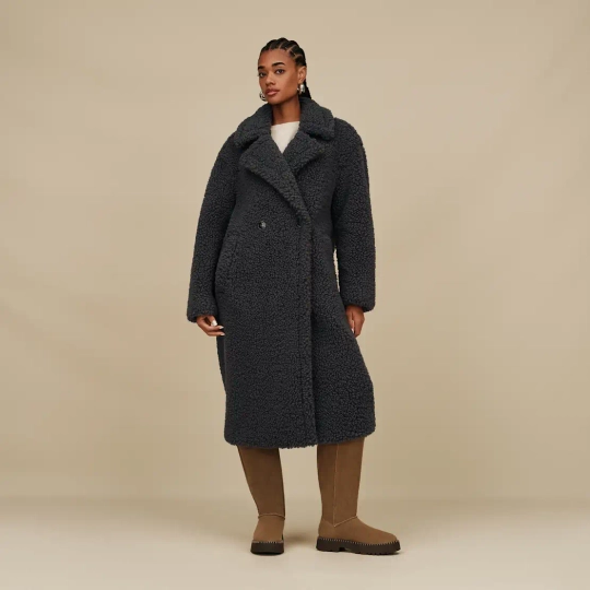UGG Длинное плюшевое пальто Gertrude, темный антрацит