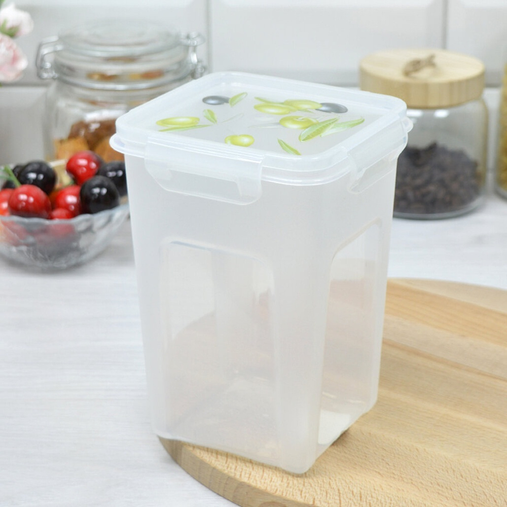 Контейнер 1,4л для СВЧ квадратный "Fresh" олива
