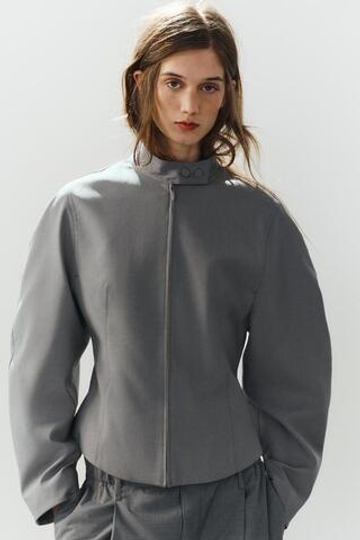 ZARA КУРТКА С ОБЪЕМНЫМИ РУКАВАМИ, СВЕТЛО-СЕРЫЙ