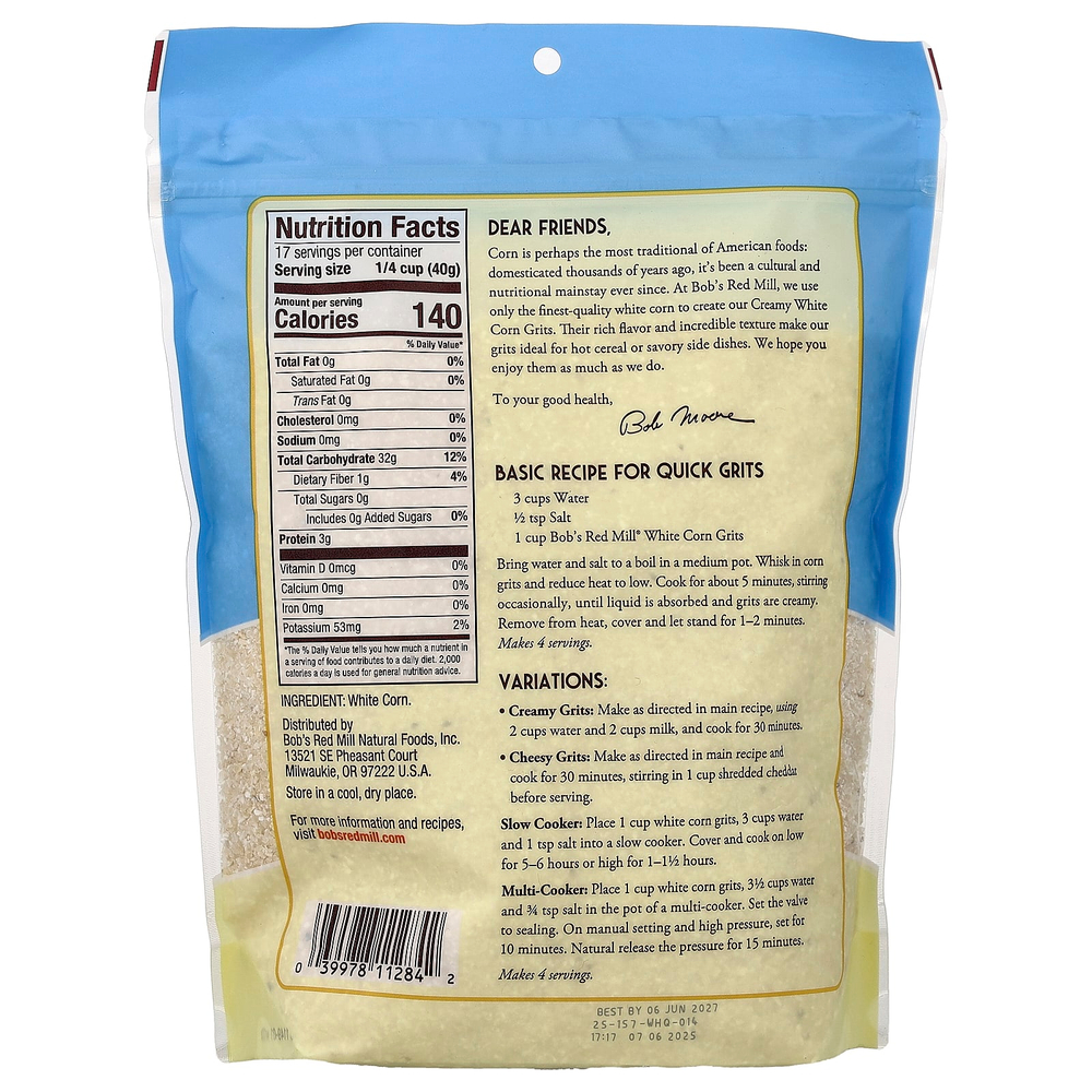 Bob's Red Mill, кремовая белая кукурузная крупа, горячая каша, 680 г (24 унции)