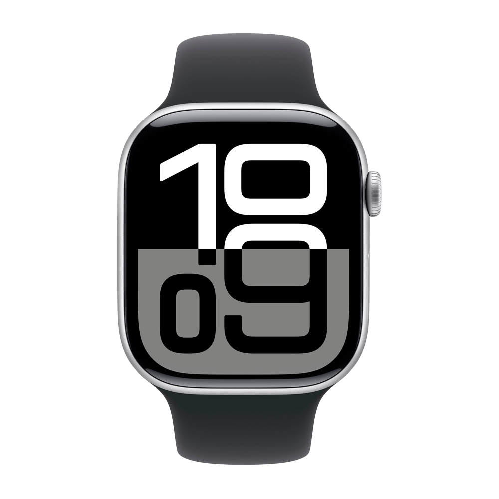 Умные часы Apple Watch Series 10 GPS, 46mm, Silver Aluminium Case with Sport Band S/M, Black (Черный)