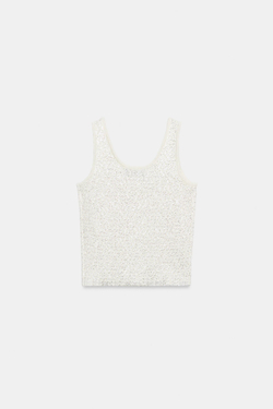 ZARA ТРИКОТАЖНЫЙ ТОП С ПАЙЕТКАМИ И БЛЕСТЯЩЕЙ НИТЬЮ, ЭКРЮ