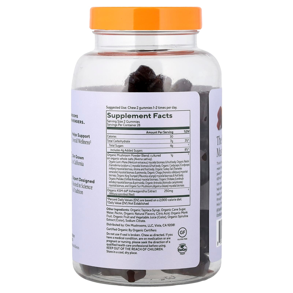 Om Mushrooms, Master Blend, жевательные таблетки с грибами, со вкусом ягодного ассорти, 56 веганских жевательных таблеток