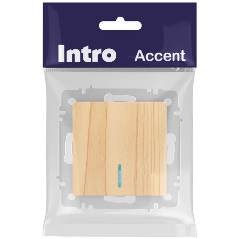 Выключатель Intro Accent 6-102-11 с подсветкой, 10А-250В, IP20, СУ, AL/CU, сосна | Intro