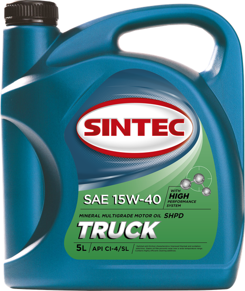 Масло Sintec TRUCK SAE 15W-40 API CI-4/SL канистра 5л/Motor oil 5l can